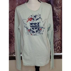 Diesel Long Sleeve Tee in Light Mint with Navy and Red Graphic
